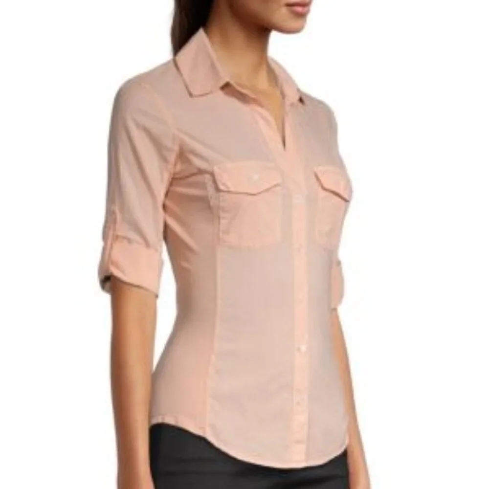 🏷 James Perse Dusty Rose Contrast Panel Standard Button Up Shirt - Picture 3 of 13